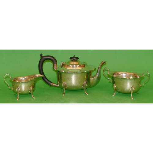 276 - A George V 3 Piece Oval Scallop Shaped Tea Service on splayed feet comprising teapot having ebony ha... 