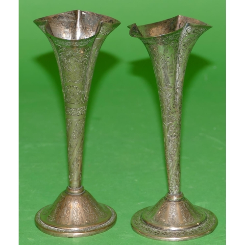 279 - A Pair of Eastern Silver Coloured Metal Round Trumpet Shaped Spill Vases having scallop shaped rims,... 