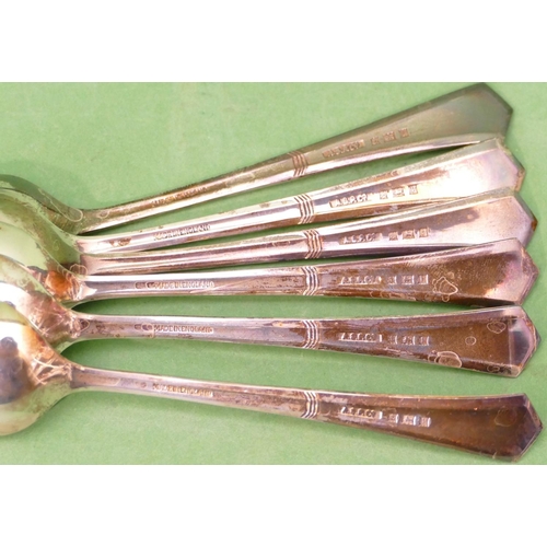 298 - A Set of 6 Birmingham Silver Teaspoons, makers mark A.S.P.Co in black leather case, 2oz.