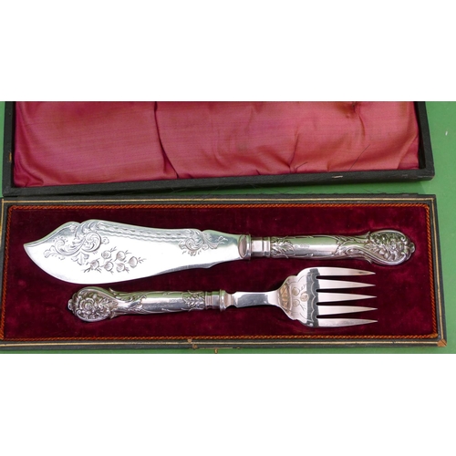 328 - A Pair of Sheffield Silver Handled Silver Plated Fish Servers having embossed thistle, floral, leaf ... 