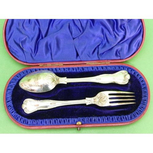 331 - A Late Victorian Child's Christening Set comprising fork and spoon with shell motifs in fitted red l... 