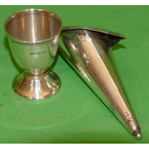 376 - A Chester Silver Conical Shaped Container, 13cm high, also a London silver round egg cup, 1.9oz (2).