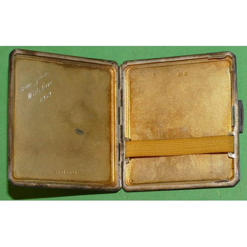 378 - A Birmingham Silver Square Cigarette Case having engine turned decoration, hinged front, 3oz.