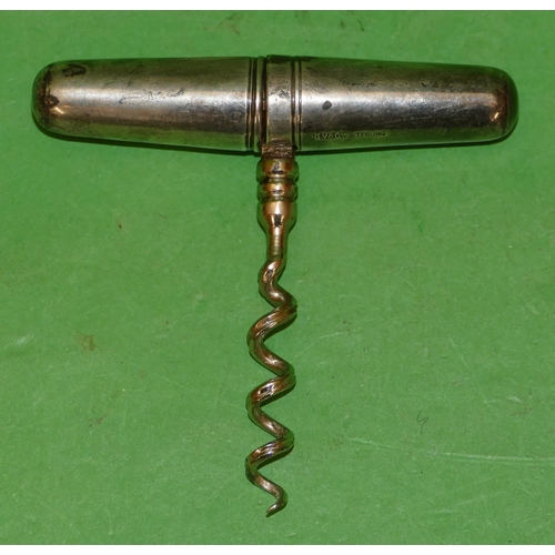 379 - A Sterling Silver Travelling Corkscrew, makers mark G.V & Co, 6.8cm long.