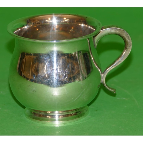 388 - A George V Silver Round Bulbous Shaped Christening Mug having scroll handle, engraved initial NB, Lo... 