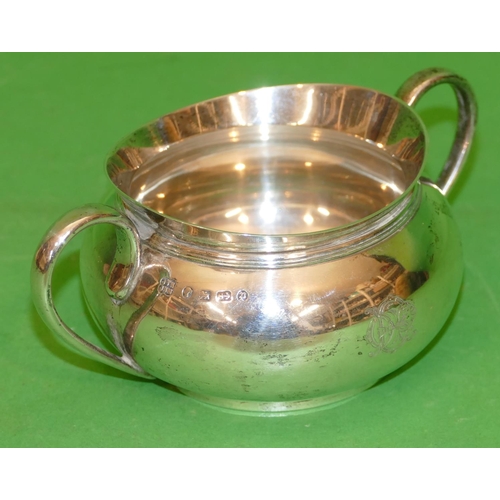 389 - A Victorian Silver 2 Handled Bulbous Shaped Sugar Bowl having engraved monogram, Birmingham 1889, ma... 