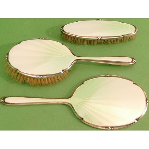 391 - An Edward VIII 3 Piece Silver Dressing Table Set having pale green and white enamel decoration, Birm... 