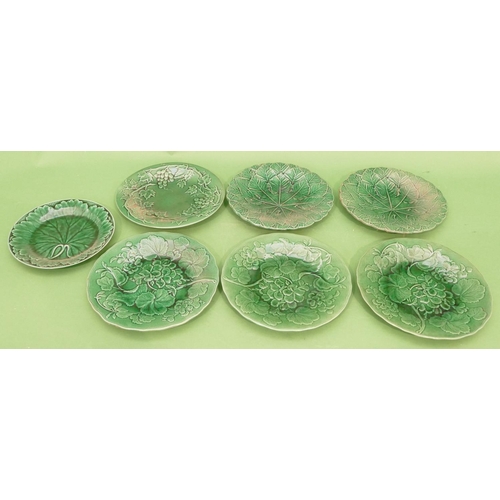 4 - 7 x Various 19th Century Cabbage Ware Plates on green ground, largest 23cm diameter (7).