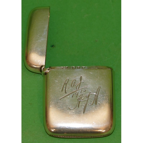 400 - A Victorian Large Plain Silver Vesta Case having engraved monogram, hinged lid, Birmingham 1899, mak... 