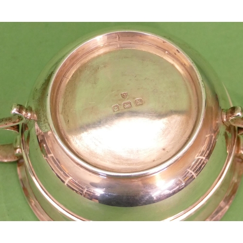 403 - An Edward VIII Silver Round 2 Handled Bowl with part reeded decoration, Birmingham 1947, makers mark... 