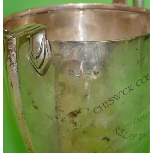 404 - A George V Silver 2 Handled Trophy with engraved inscription on round sweeping foot, Sheffield 1934,... 