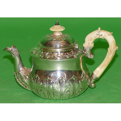 408 - A Late Victorian Britannia Silver Small Round Bulbous Shaped Teapot having all over embossed leaf an... 