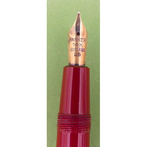 420 - A Parker 51 Duofold Red Fountain Pen having 14ct gold nib, boxed.