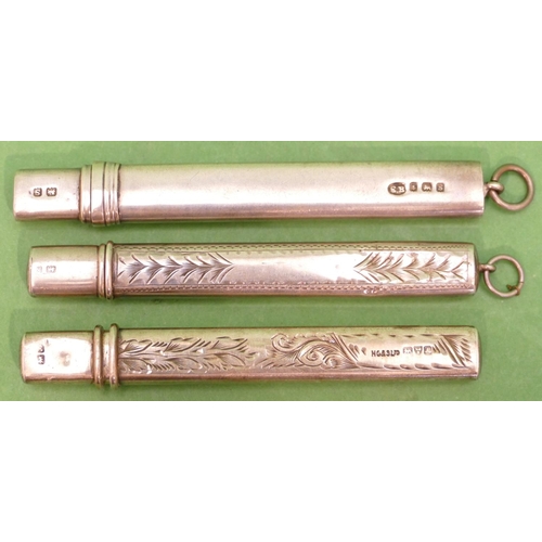 434 - A Chester Silver Pencil with sheath and 2 similar Birmingham silver pencils with sheaths (3).