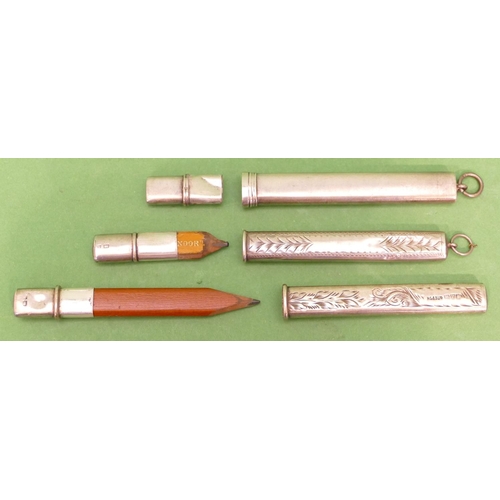 434 - A Chester Silver Pencil with sheath and 2 similar Birmingham silver pencils with sheaths (3).