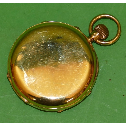 592 - An 18ct Gold Open Faced Pocket Watch having white enamel dial with Roman and Arabic numerals with se... 