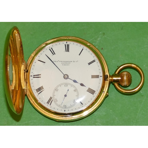 595 - Charles Frodsham & Co, London 18ct Gold Half Hunter Pocket Watch having blue enamelled outer Roman n... 