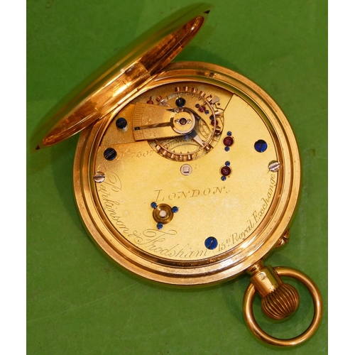 597 - Parkinson & Frodsham, London 18ct Gold Full Hunter Pocket Watch having engraved monogram, movement s... 