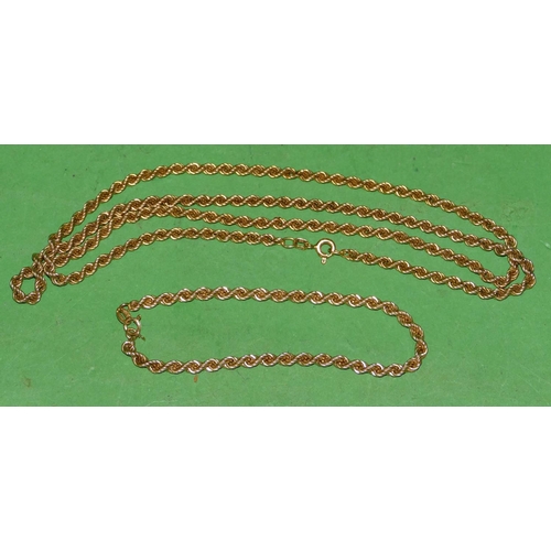 614 - A 9ct Gold Rope Twist Chain, 58cm long, also a similar 9ct gold bracelet, 7.8g (2).