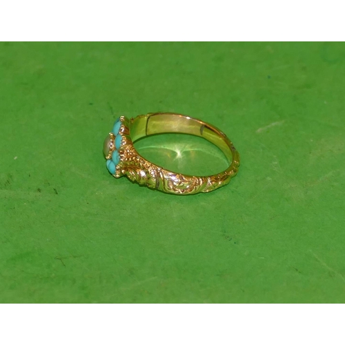 620 - A 19th Century Ladies Ring set with centre pearl surrounded by turquoise having scroll and leaf deco... 