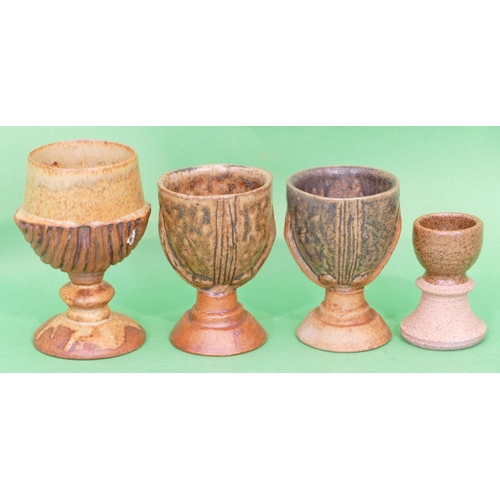 7 - 3 x Bernard Rooke Glazed Earthenware Goblets on round bases, largest 13cm high, also a Bernard Rooke... 