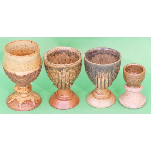 7 - 3 x Bernard Rooke Glazed Earthenware Goblets on round bases, largest 13cm high, also a Bernard Rooke... 