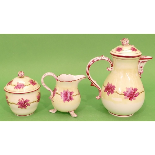 91 - A Continental China 3 Piece Tea Service on yellow ground having red, floral and branch decoration, c... 