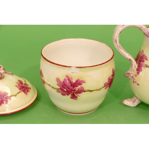 91 - A Continental China 3 Piece Tea Service on yellow ground having red, floral and branch decoration, c... 