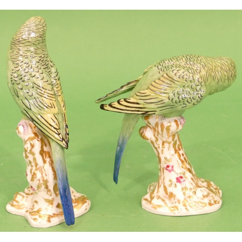 99 - 2 x Royal Worcester Budgerigars on green ground, 2663 and 2664.