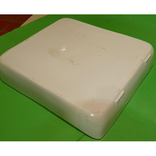 10 - A Granitine White China Rectangular Shaped Jardiniere with single spout, 37cm x 32cm, 7cm high.