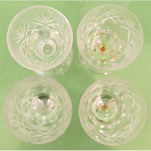 100 - A Set of 6 Small Cut Glass Tumblers, 3 brandy balloons, 4 small wine glasses, 4 sundae dishes, a cut... 