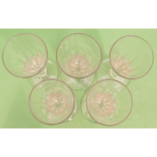 123 - A Set of 5 x 19th Century Plain Trumpet Shaped Wine Glasses having thumb pattern decoration, stems o... 