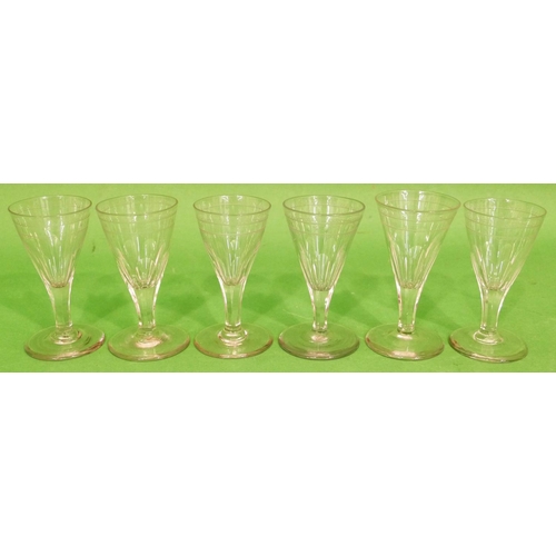 124 - A Set of 6 Georgian Trumpet Shaped Wine Glasses having engraved rims, hexagonal stems on round sweep... 