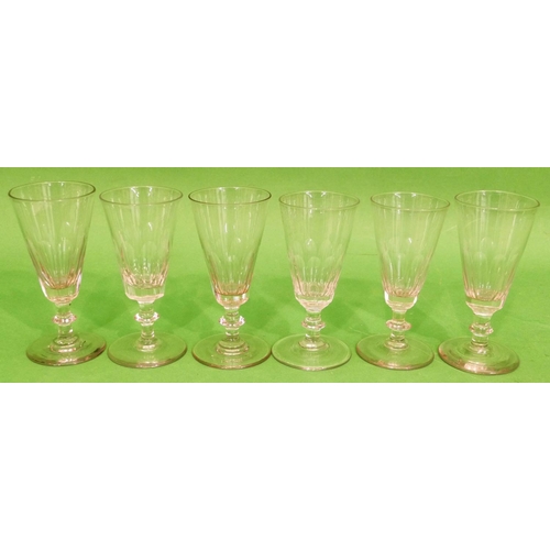 125 - 6 x Similar Georgian Plain Glass Round Trumpet Shaped Wine Glasses with thumb pattern decoration, kn... 