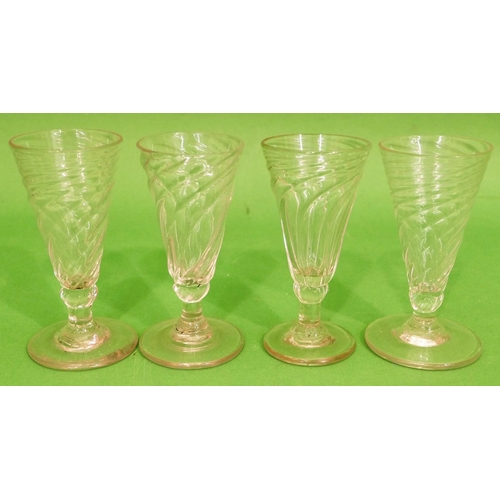 131 - 4 x Similar Georgian Twist Trumpet Shaped Wine Glasses on round sweeping bases, 12.5cm high.