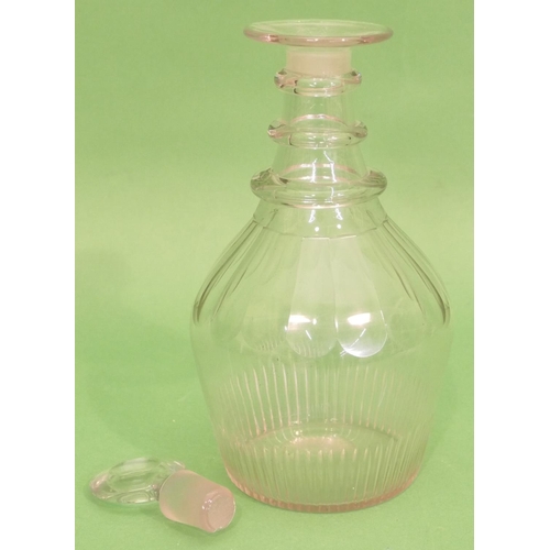 132 - A Georgian Cut Glass Round Bulbous Decanter with flat stopper having ring neck, thumb pattern decora... 