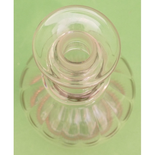 132 - A Georgian Cut Glass Round Bulbous Decanter with flat stopper having ring neck, thumb pattern decora... 