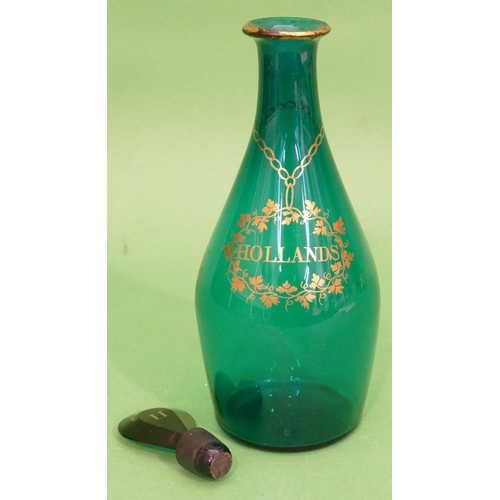 137 - A 19th century Pale Blue Round Bulbous Thin Necked Decanter with flat stopper, having gilt vine deco... 