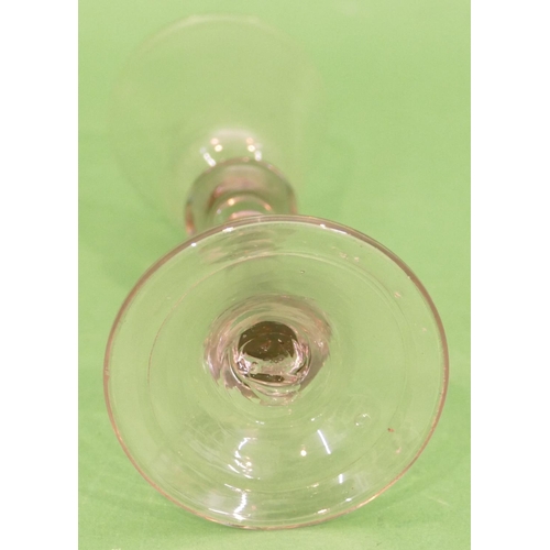 147 - A Georgian Round Trumpet Shaped Cordial Glass having knob stem on round sweeping foot, 15.5cm high.