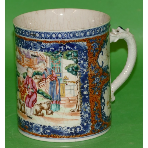 161 - A Chinese Export large Tankard having multicolored, figure, bird, floral and scroll decoration, shap... 