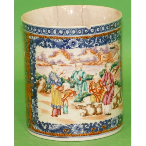 161 - A Chinese Export large Tankard having multicolored, figure, bird, floral and scroll decoration, shap... 