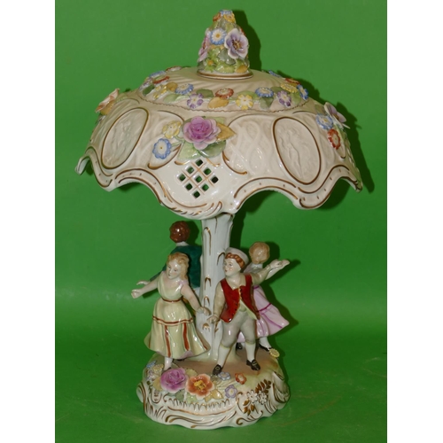 174 - A Modern Continental Porcelain Table Lamp with matching shade having all over encrusted floral and l... 