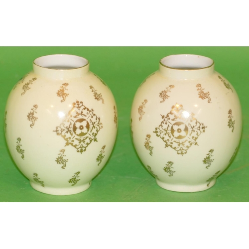 175 - A Pair of Bohemian Small Round Bulbous Shaped Vases on green ground with multicoloured figure, flora... 