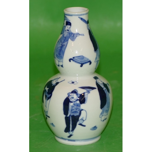 185 - A 19th Century Small Chinese Blue and White Gourd Vase having all over figure decoration, 13.5cm hig... 