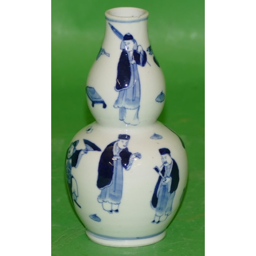 185 - A 19th Century Small Chinese Blue and White Gourd Vase having all over figure decoration, 13.5cm hig... 