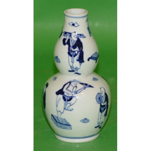 185 - A 19th Century Small Chinese Blue and White Gourd Vase having all over figure decoration, 13.5cm hig... 