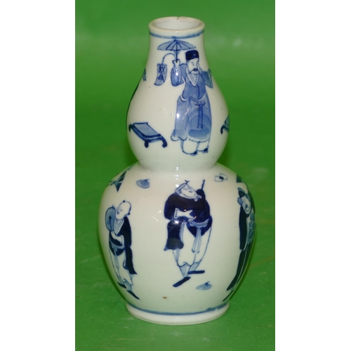 185 - A 19th Century Small Chinese Blue and White Gourd Vase having all over figure decoration, 13.5cm hig... 