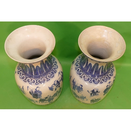 187 - A Pair of Chinese Blue and White Round Bulbous Thin Necked Trumpet Shaped Vases having all over vari... 