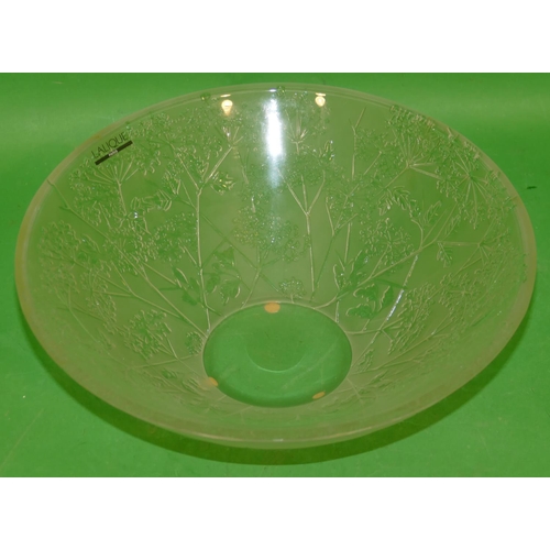 191 - A Modern Lalique Round Trumpet Shaped Frosted Glass Fruit Bowl having raised branch and leaf decorat... 