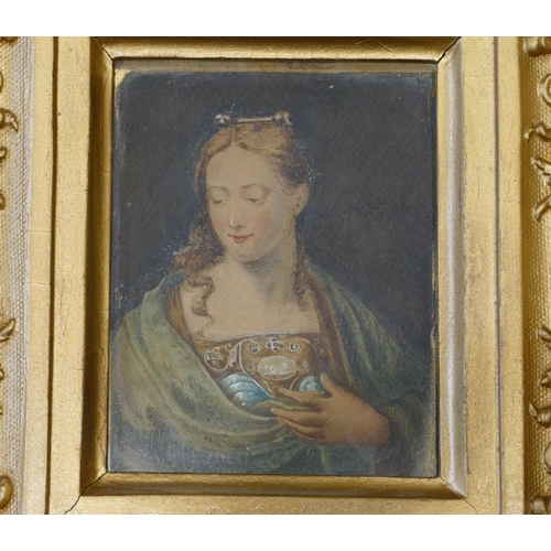 228 - A Watercolour Miniature shoulder length portrait of a lady and another similar portrait of a gentlem... 